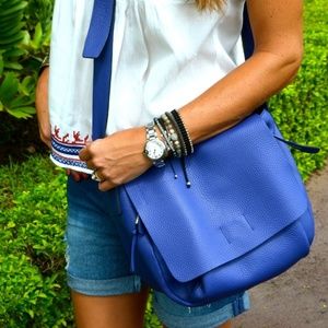 Blue leather crossbody bag